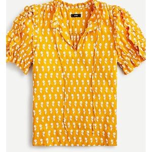 J. Crew Women’s Yellow Floral Embroidered Short Sleeve Popover Blouse 2X NWOT